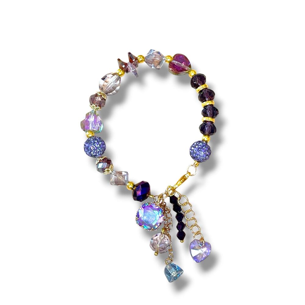 Purple Swarovski Beaded Charm Bracelet